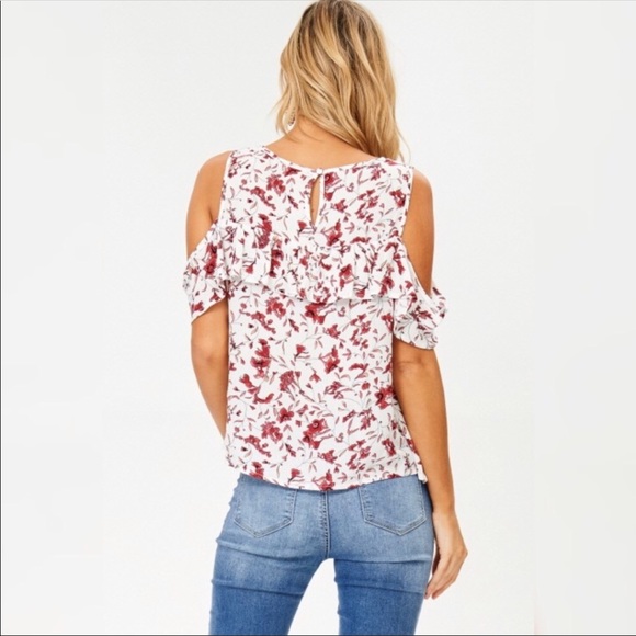 Floral Open Shoulder Ruffle Top - Picture 5 of 6